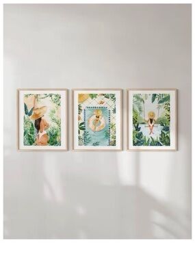 HAUS AND HUES Boho Wall Art - Set of 3 Tropical Poolside Prints